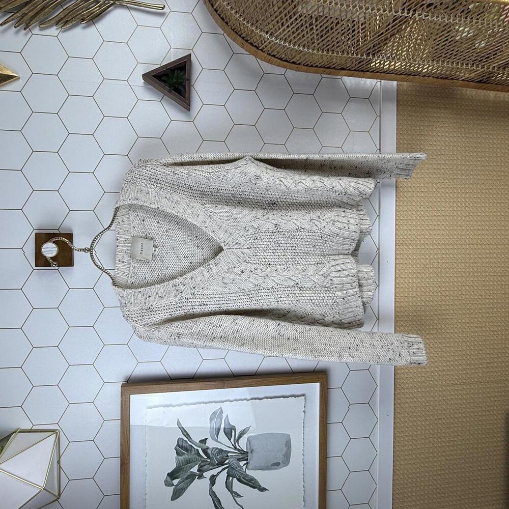 Mason Cable Knit Gray Wool Blend V-Neck Sweater - Size - Small